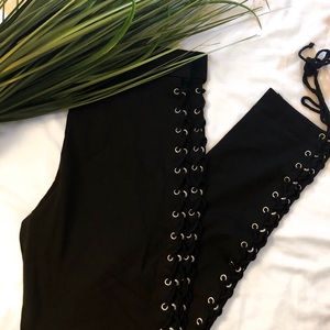 Black Lace Up Leggings